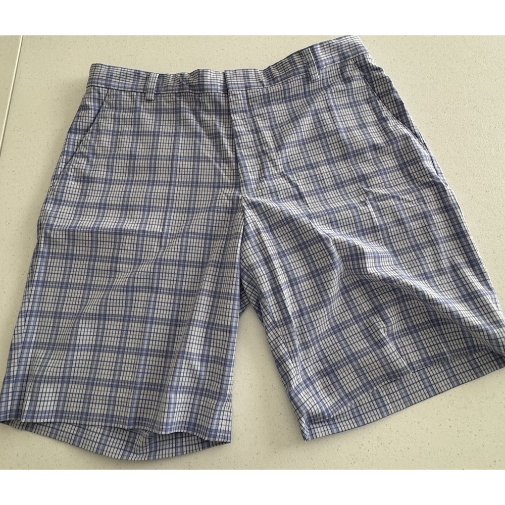 Nike Tiger Woods Collection Men's 38 Blue Plaid Golf Shorts Stretch Performance